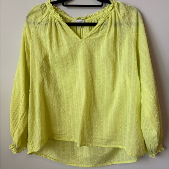 J. Crew lime Textured v-neck lightweight Blouse size large - Picture 4 of 9